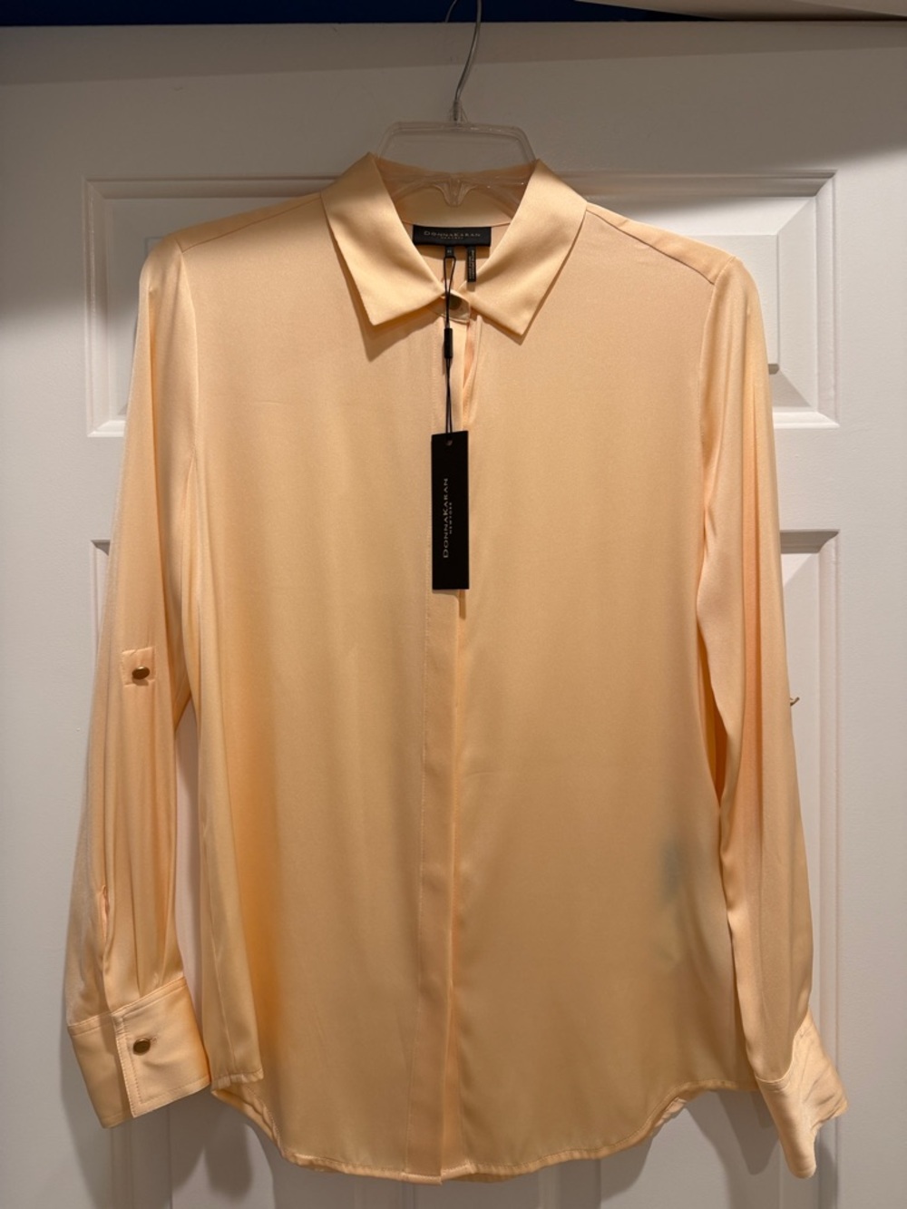 Donna Karan Peach Long-Sleeve Silk-Blend Shirt